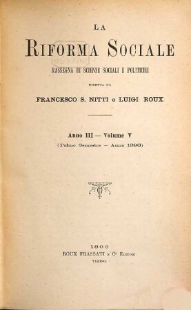 La riforma sociale : rassegna di questioni economiche, finanziarie e sociali. 5. 1896 = Anno 3