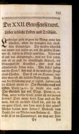 Der XXII. Gewissensscrupel. Ueber leibliche Leiden und Trübsale