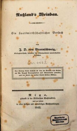 Rußland's Weinbau : ein staatswirthschaftlicher Versuch