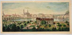 Ansicht von Dresden, Blick von der rechten Elbseite in Höhe des Palaisgarten auf die Altstadt