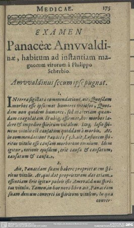 Examen Panacae Amwaldinae, habitum ad instantiam magnorum virorum a Philippo Scherbio