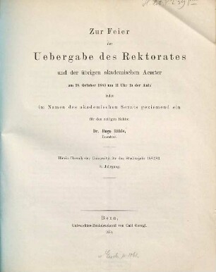 Chronik und Bericht : über das akademische Jahr .... 8. 1882/83. - 1883