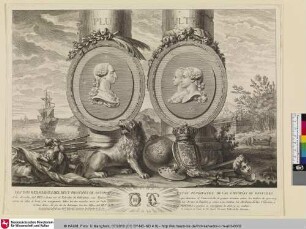LOS DOS MEDALLONES DEL REY, Y PRINCIPES DE ASTURIAS ESTÁN PENDIENTES DE LAS COLUMNAS DE HERCULES