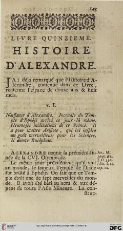 Livre quinzième: Histoire d’Alexandre