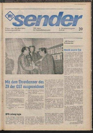 Betriebszeitung 'WF-Sender', Nr.39/1972 (4. Oktoberausgabe 1972)
