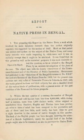 Report on the Native Press in Bengal