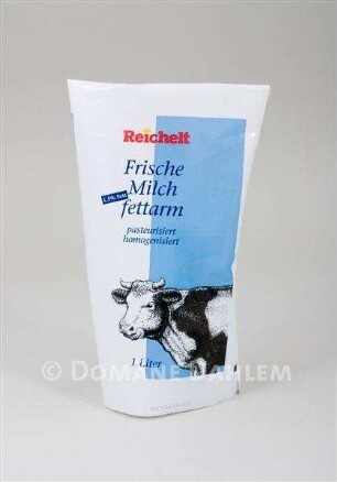 Warenmuster "Frische Milch fettarm" Kunststofftüte der Firma "Reichelt"