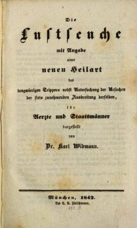 Die Lustseuche mit Angabe einer neuen Heilart