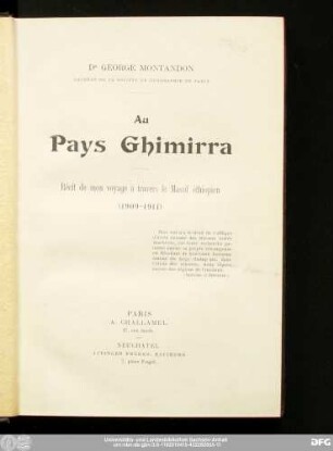Au pays Ghimirra : récit de mon voyage à travers le Massif Éthiopien (1909-1911)
