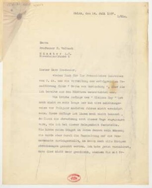 Brief an Fritz Volbach : 14.07.1927