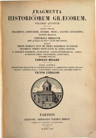 Fragmenta historicorum Graecorum : Apollodori bibliotheca cum fragmentis. 5
