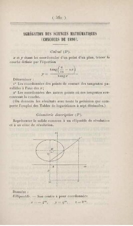 Agrégation des sciences mathématiques (concours de 1890).