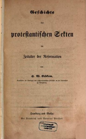 Geschichte der protestantischen Sekten im Zeitalter der Reformation