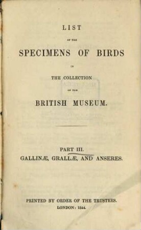 List of the specimens of birds in the collection of the British Museum, 3