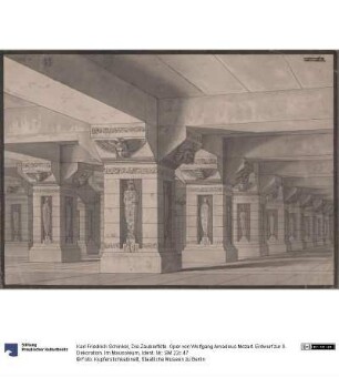 Die Zauberflöte. Oper von Wolfgang Amadeus Mozart. Entwurf zur 9. Dekoration. Im Mausoleum