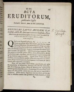 N. III. [...] Calendis Martii Anni M. DC. LXXXVIII.