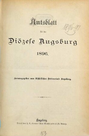 Amtsblatt für die Diözese Augsburg. 1896