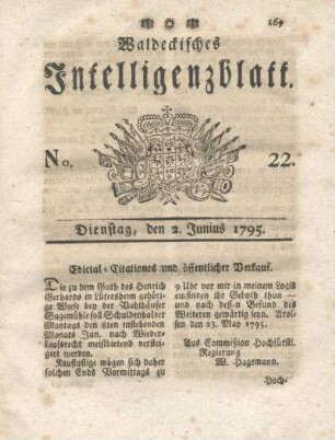 No. 22, Dienstag, den 2. Junius 1795