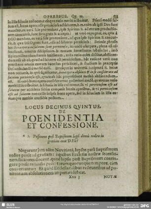 Locus Decimus Quintus. De Poenidentia Et Confessione