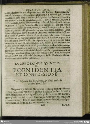 Locus Decimus Quintus. De Poenidentia Et Confessione