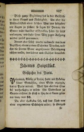 Zehentes Hauptstück. Geschichte des Paris. - Vierzehentes Hauptstück. Geschichte des Aeneas und Virgils Aeneis.