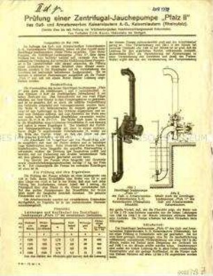 Prüfung einer Zentrifugal-Jauchepumpe "Pfalz II"