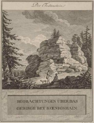 Der Totenstein in den Königshainer Bergen in der Oberlausitz, Titelblatt des Buches "Beobachtungen über das Gebirge bey Koenigshain" von Schachmann