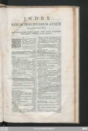 Index Rerum Praecipuarum Atque memorabilium totius Operis.