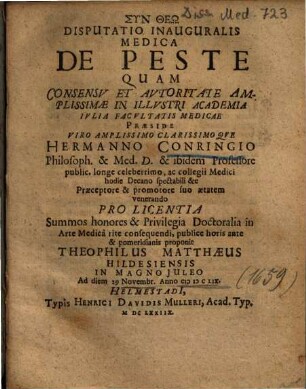 Disputatio Inauguralis Medica De Peste