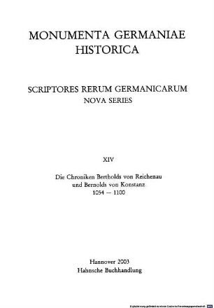 Die Chroniken Bertholds von Reichenau und Bernolds von Konstanz : 1054 - 1100