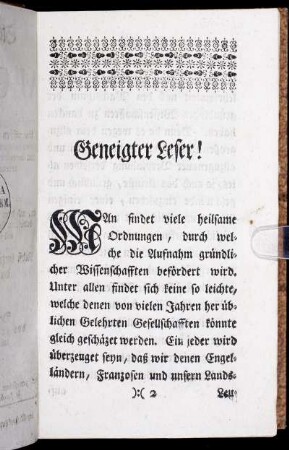 Geneigter Leser! Vorrede und der ersten Auflage Vorbericht.