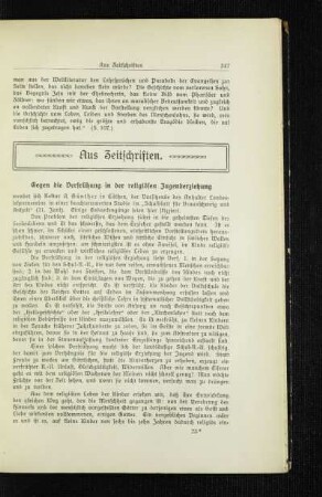 Aus Zeitschriften : gegen die Verfrühung in der religiösen Jugenderziehung