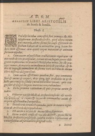 A. D. O. M. Analysis Libri Aristotelis de Sensu & Sensili.