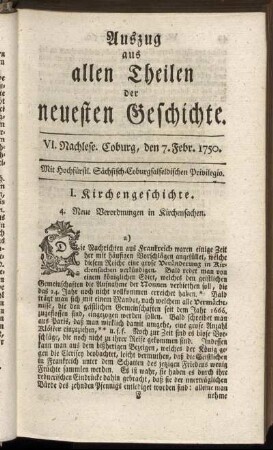 VI. Nachlese. Coburg, den 7. Febr. 1750.