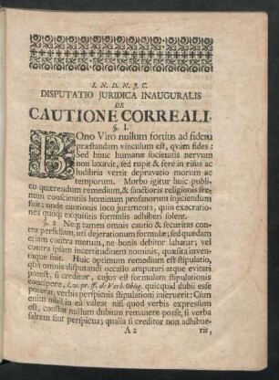 Dissertatio Iuridica Inauguralis De Cautione Correali.
