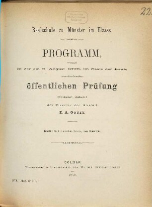 Programm : womit zu der ... im Saale der Laub, stattfindenden öffentlichen Prüfung ergebenst einladet, 1877/78