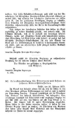 Urlaubsertheilung für Directoren und Lehrer an höheren Unterrichtsanstalten : [III. Gymnasien und Real-Schulen]