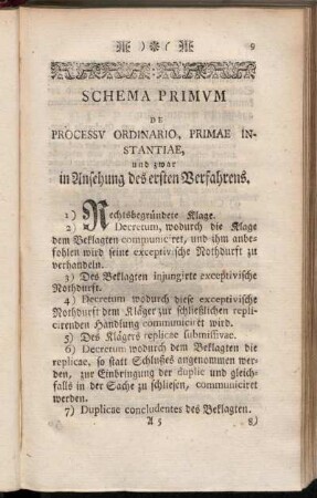 Schema Primum de Processu Ordinario, primae Instantiae, und zwar in Ansehung des ersten Verfahrens.