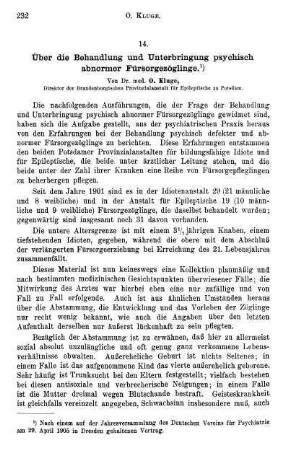 232-241, Über die Behandlung und Unterbringung psychisch abnormer Fürsorgezöglinge