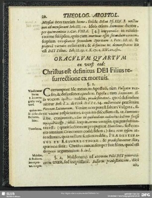 Oraculum Quartum ex vers: eod: Christus definitus Dei Filius resurrectione ex mortuis