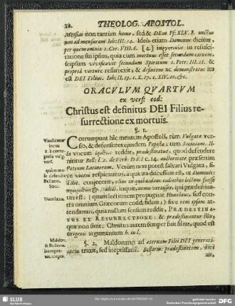 Oraculum Quartum ex vers: eod: Christus definitus Dei Filius resurrectione ex mortuis
