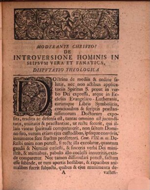 Disp. theol. de introversione hominis in seipsum cum vera, tum fanatica