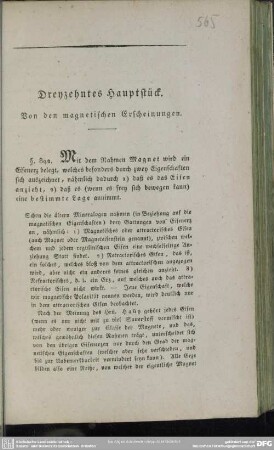 Dreyzehntes Hauptstück. Von den magnetischen Erscheinungen