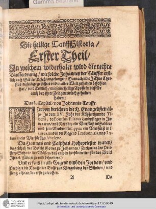 Das I. Capitel / von Johannis Tauffe