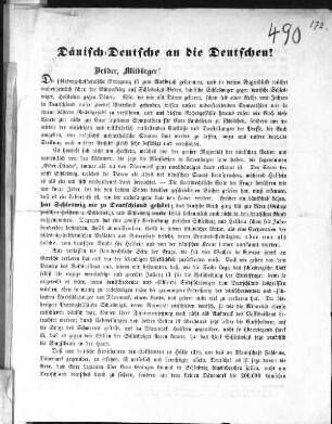 Dänisch-Deutsche an die Deutschen! Brüder, Mitbürger! (Sammlung Friedlaender)