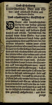 Unterschiedliche Bitte und Gebete/ umb allerhand Gaben und Wolthaten Gottes.