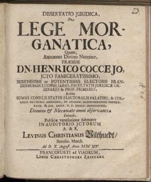Dissertatio Iuridica, De Lege Morganatica