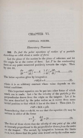 Chapter VI - VII. Central Forces. Motion in three Dimensions.