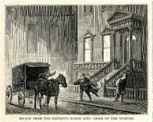 Escape from the sheriff's hands into those of the thieves : William Tweed flieht aus seinem Haus zu einer Kutsche, die ihn erwartet