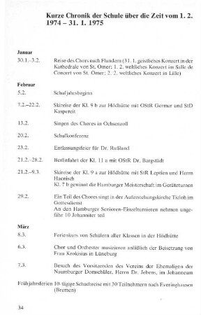 Kurze Chronik der Schule über die zeit vom 1.2.1974 - 31.1.1975